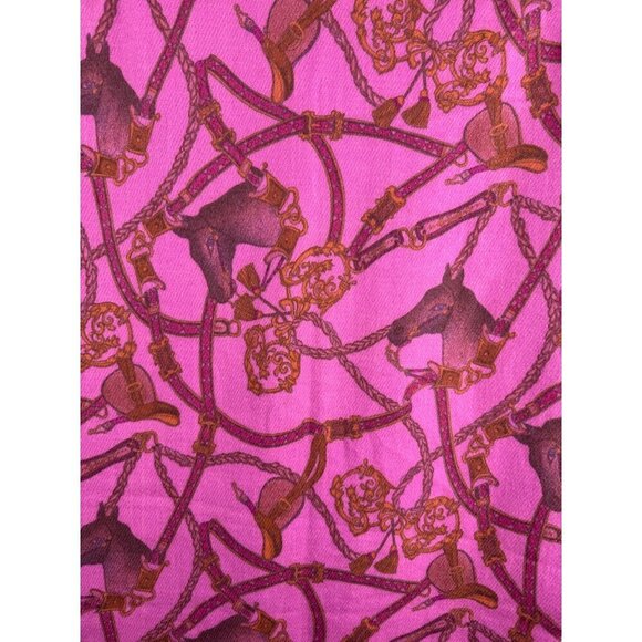 Fendi Equestrian Horse Print Fringed Scarf Fuchsia & Brown - Picture 4 of 12